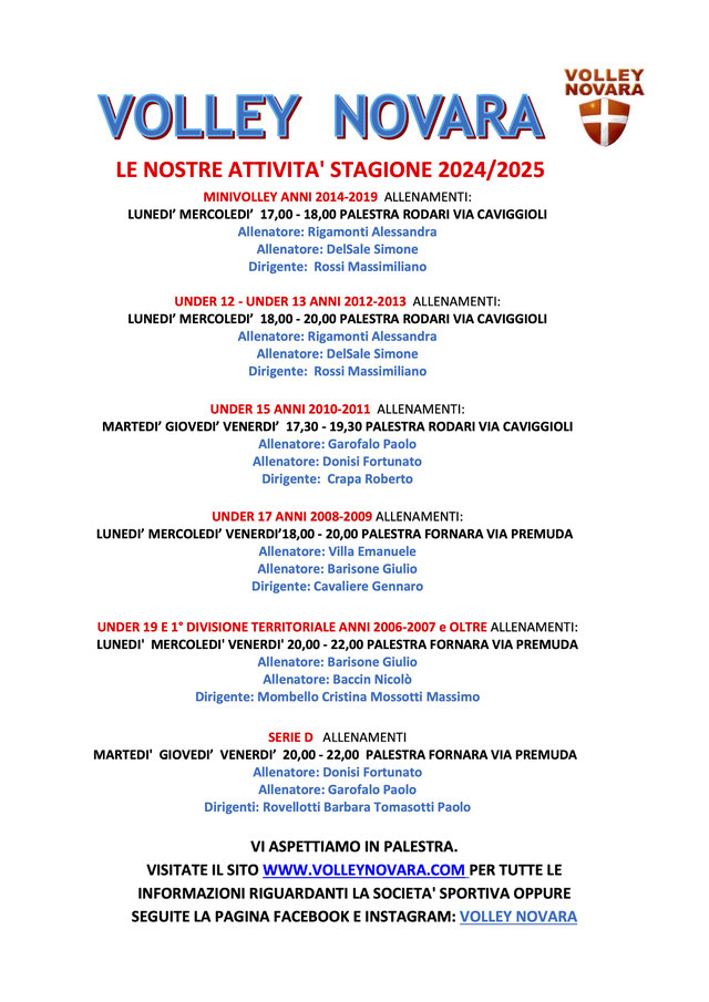 TUTTE LE ATTIVITÀ PER LA NUOVA STAGIONE!